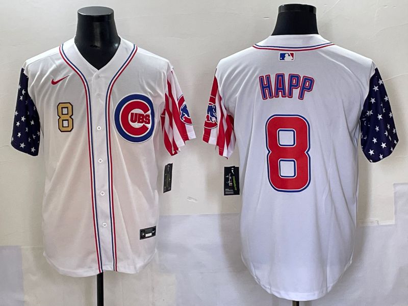 Men 2025 Chicago Cubs #8 Happ White a generation of national flags Joint Name Nike MLB Jersey style 4